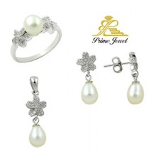 Gümüş zirkon taşlı set ( İnci)